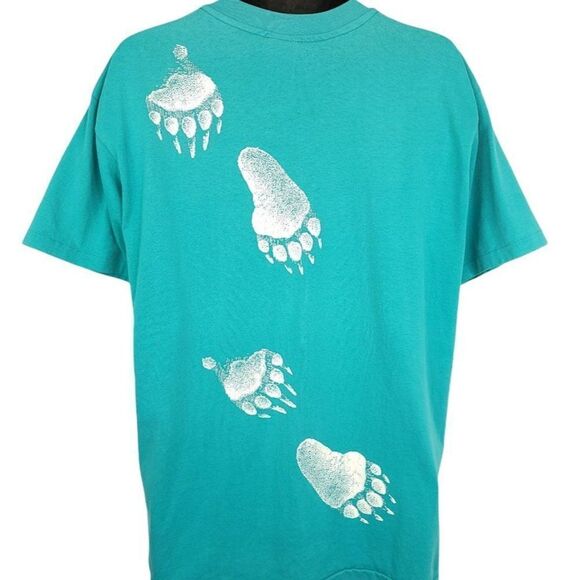 Grizzly Bear Real Trax T Shirt Vintage 80s All Over Print Nature Tee Made In USA - Picture 3 of 7